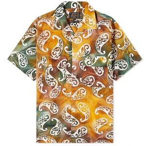 Beams Plus Japan Men's Batik Print Vacation Button down Shirt Brown medium